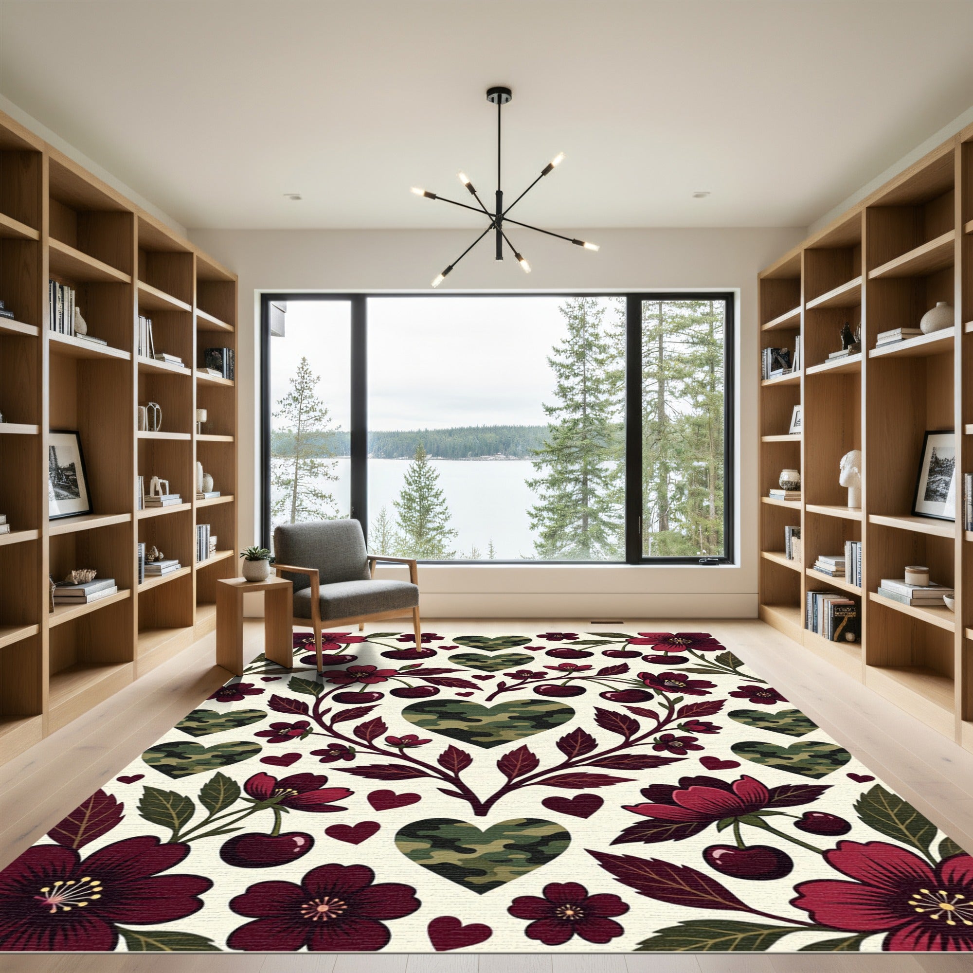 Camouflage Heart Cherry Blossom Rug