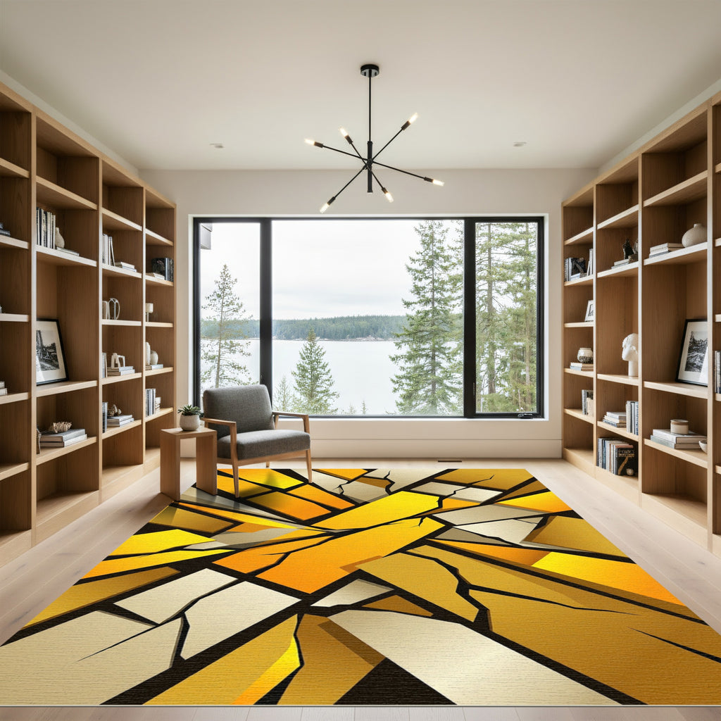 Golden Shattered Geometric Abstract Blocks Rug