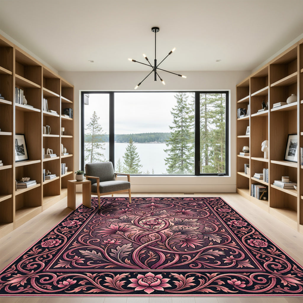 Pink Floral Vines Elegant Composition Rug