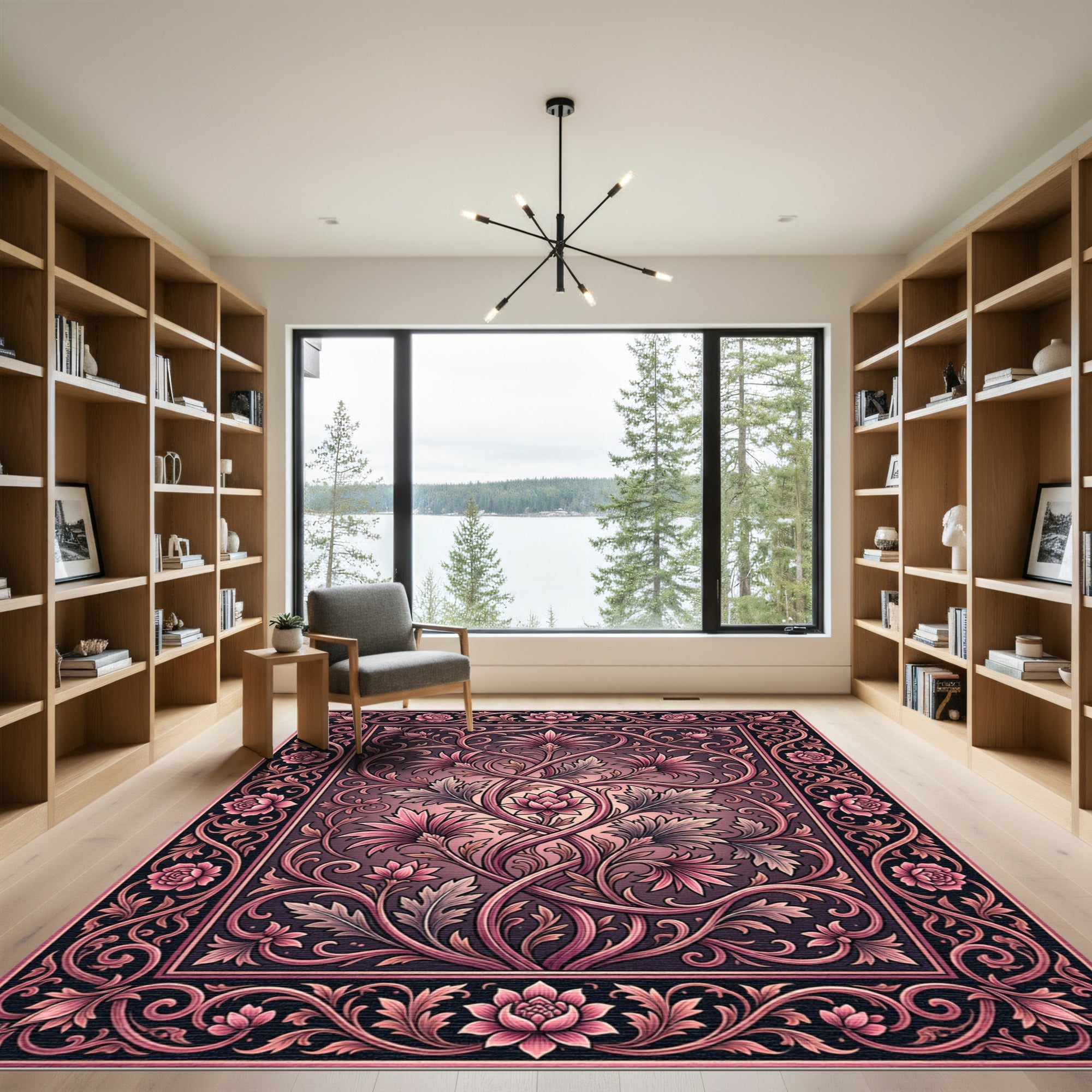 Pink Floral Vines Elegant Composition Rug