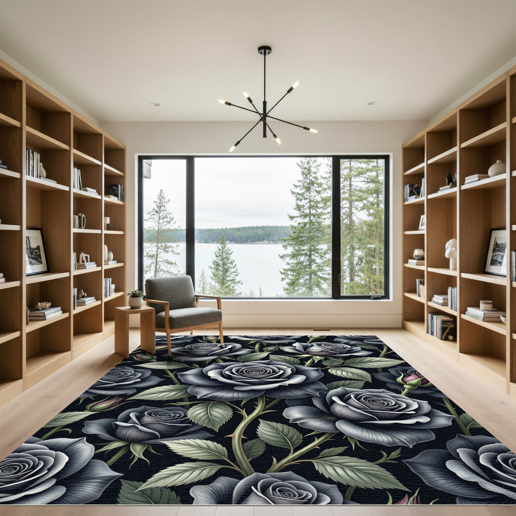 Dark Slate Gray Rose Garden Rug
