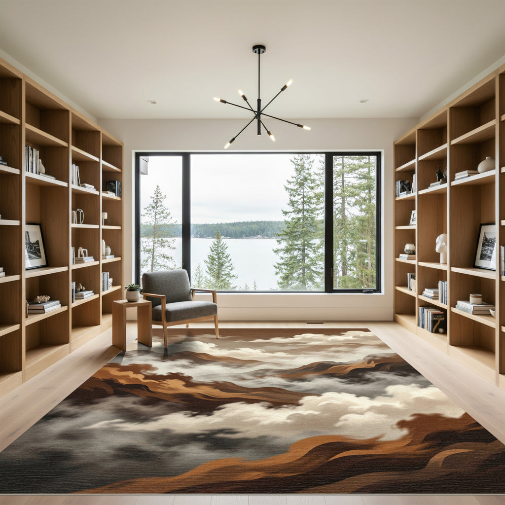 Abstract Sepia Mountain Mist Landscape Rug