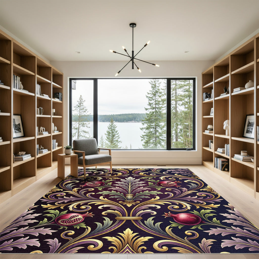 Rich Pomegranate Damask Acanthus Rug