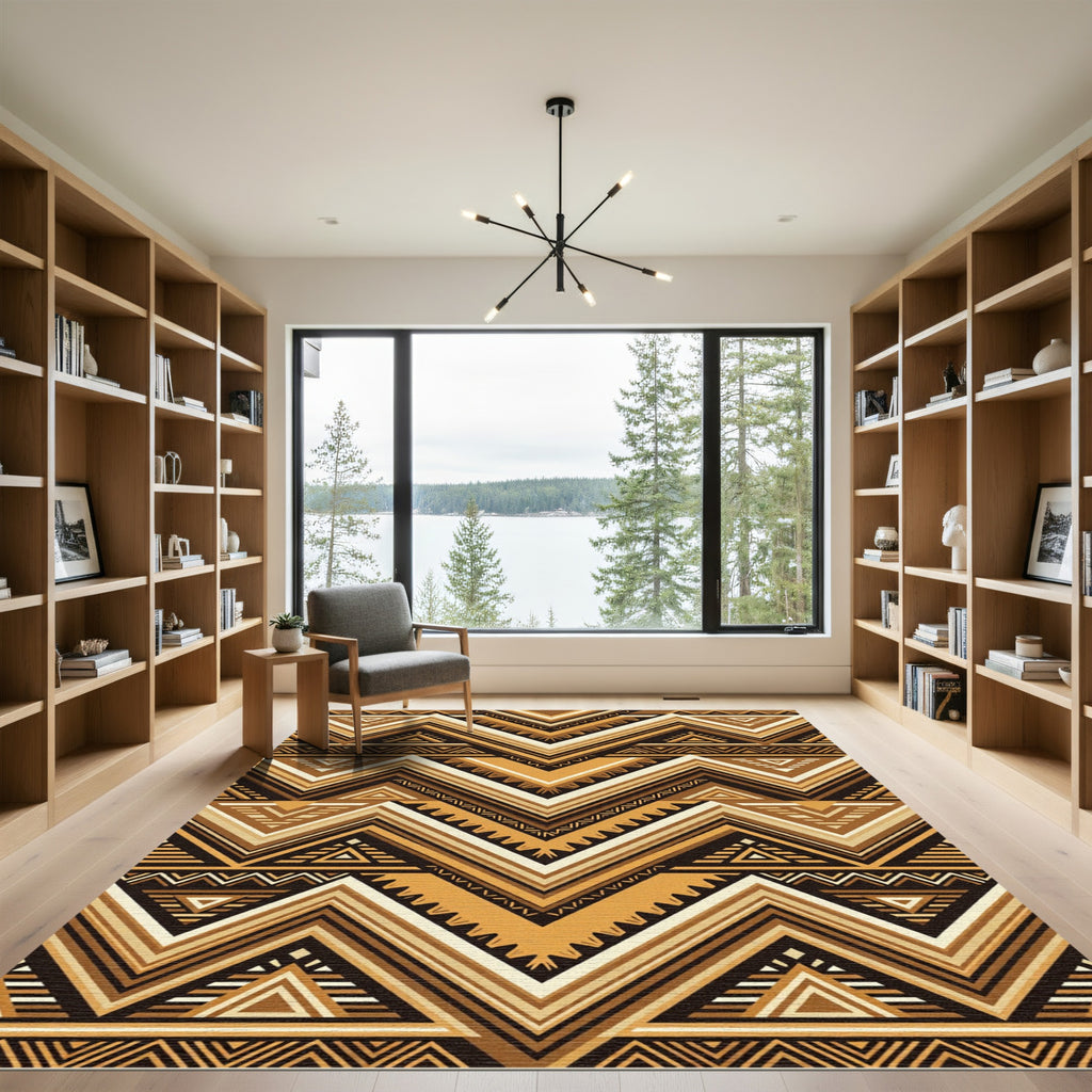 Earthy Brown Geometric Chevron Zigzag Rug