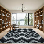 Smoky Monochrome Chevron Geometric Rug