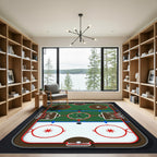 Green and White Hockey Rink Illustration Rug