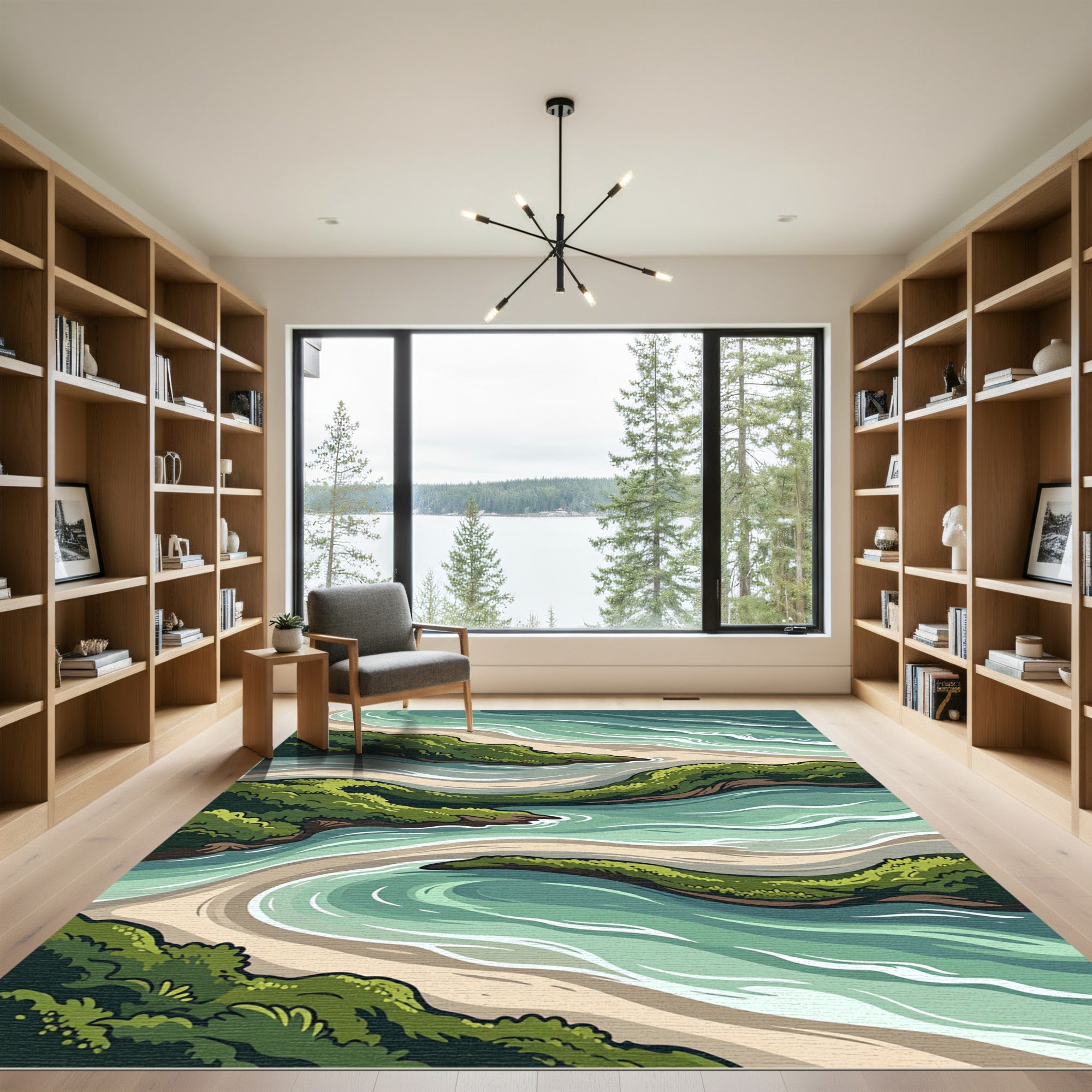 Coastal Greenery Azure Waves Rug