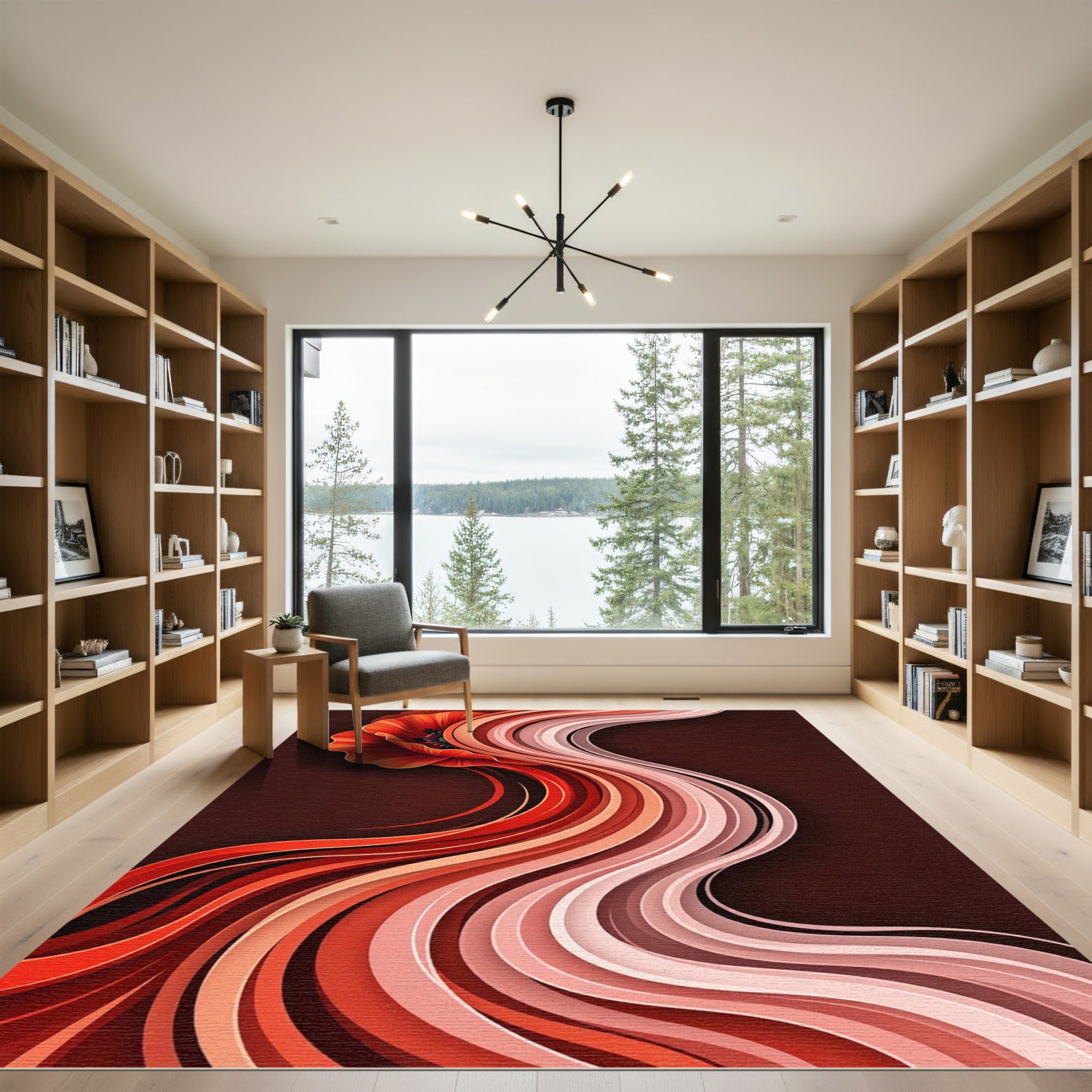Crimson Poppy Wave Flow Rug