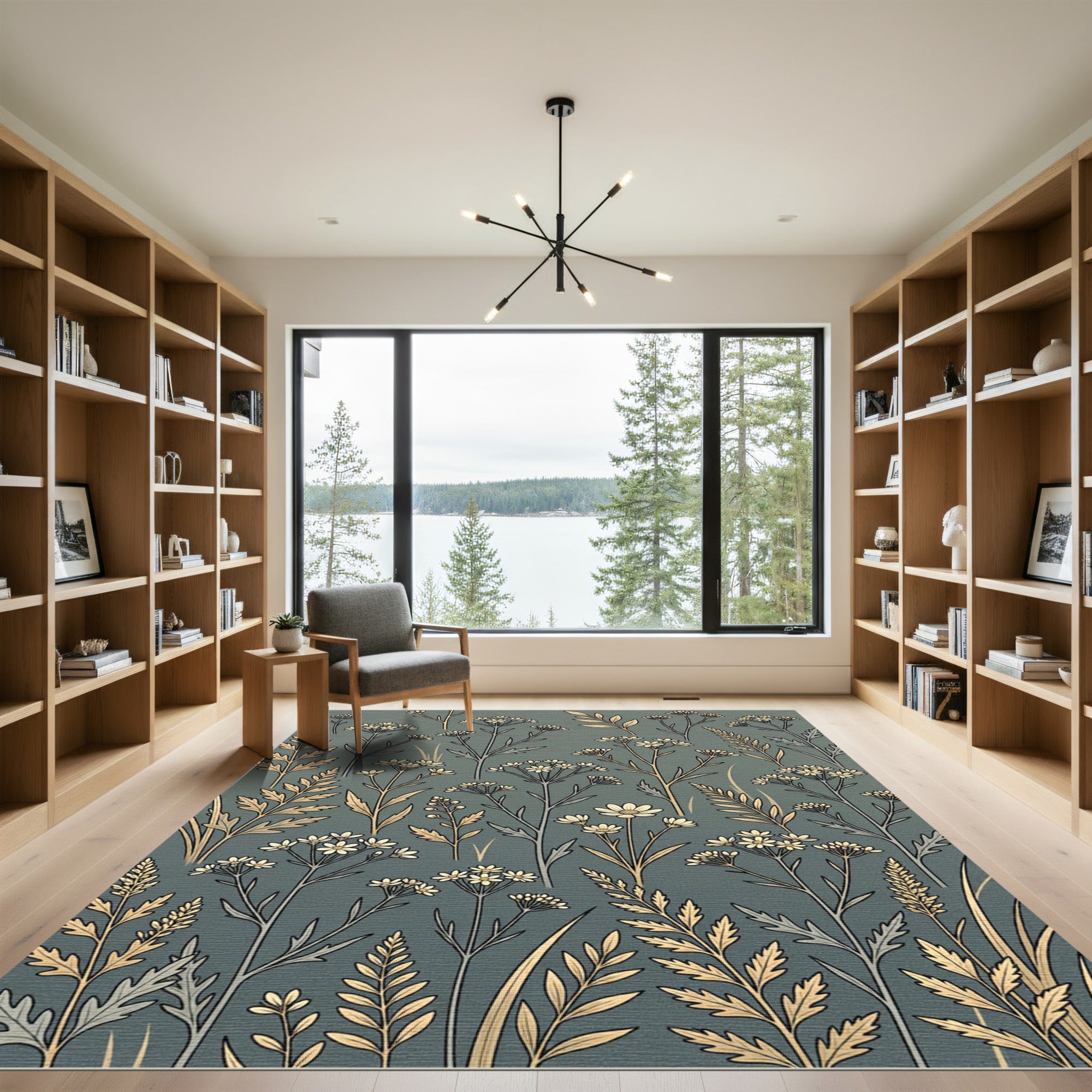 Sage Green Botanical Meadow Field Rug