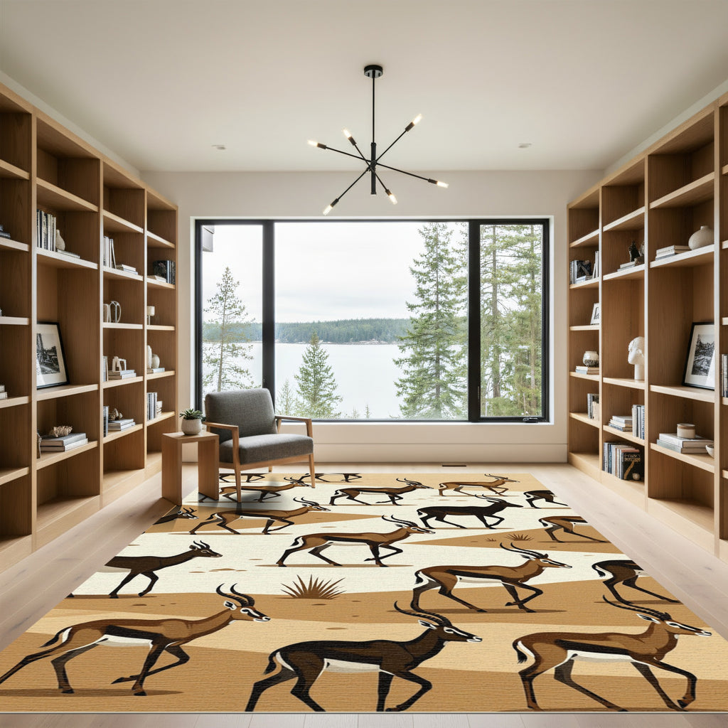 Minimalist Gazelle Herd Desert Earth Tones Rug