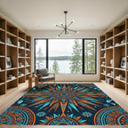 Radiant Orange and Teal Sun Mandala Rug