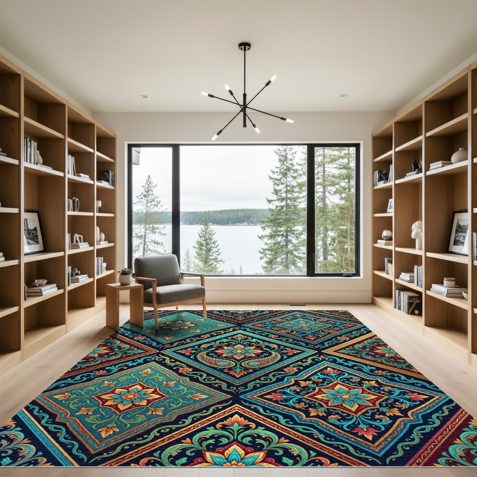 Intricate Teal Gold Paisley Medallion Rug