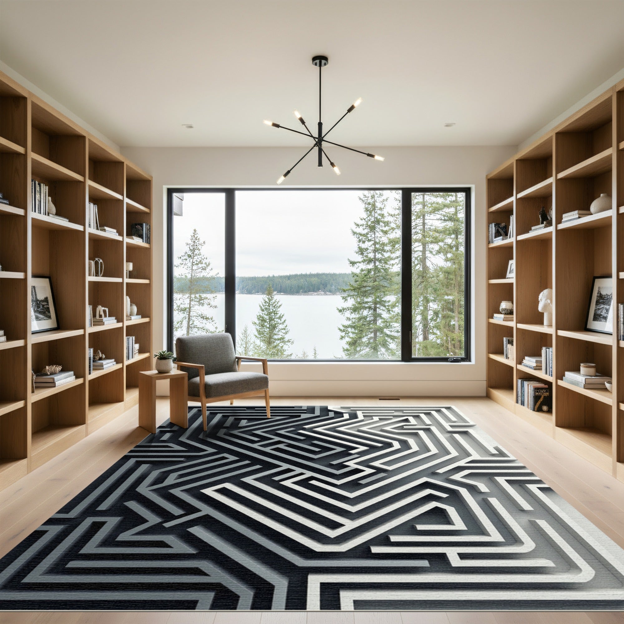 Monochromatic Geometric Labyrinth Abstract Rug