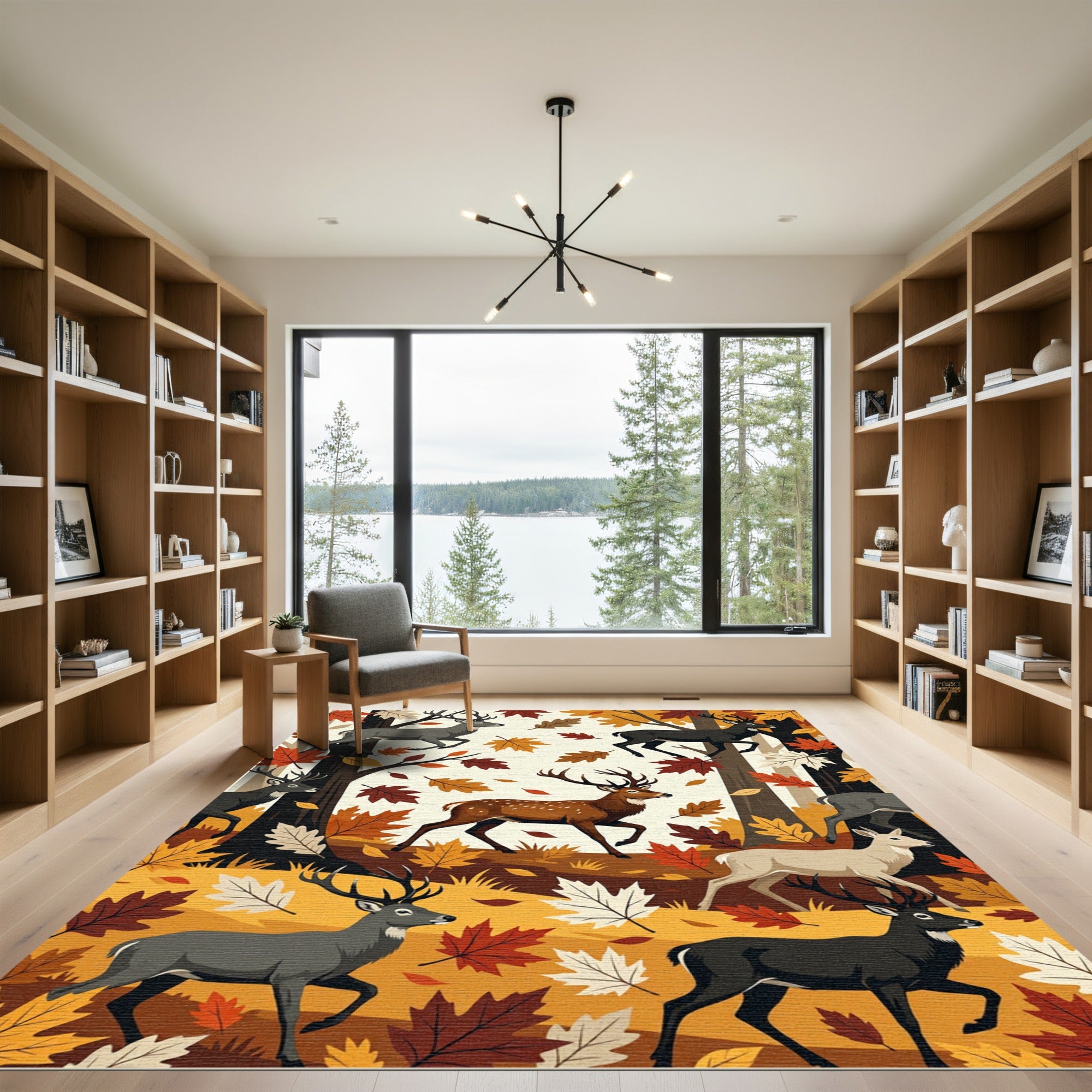 Autumn Forest Deer and Maple Foliage Rug