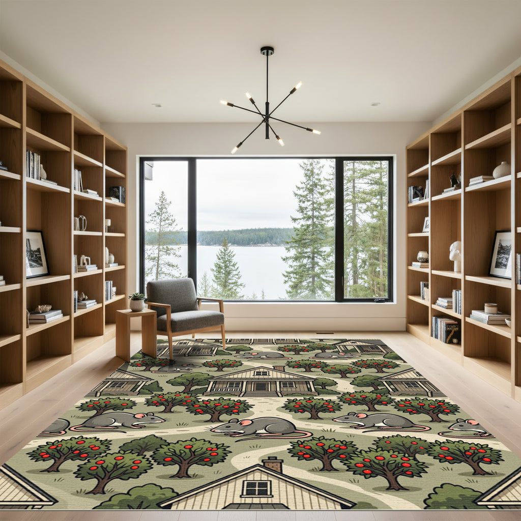 Whimsical Sage Mouse and Orchard Rug