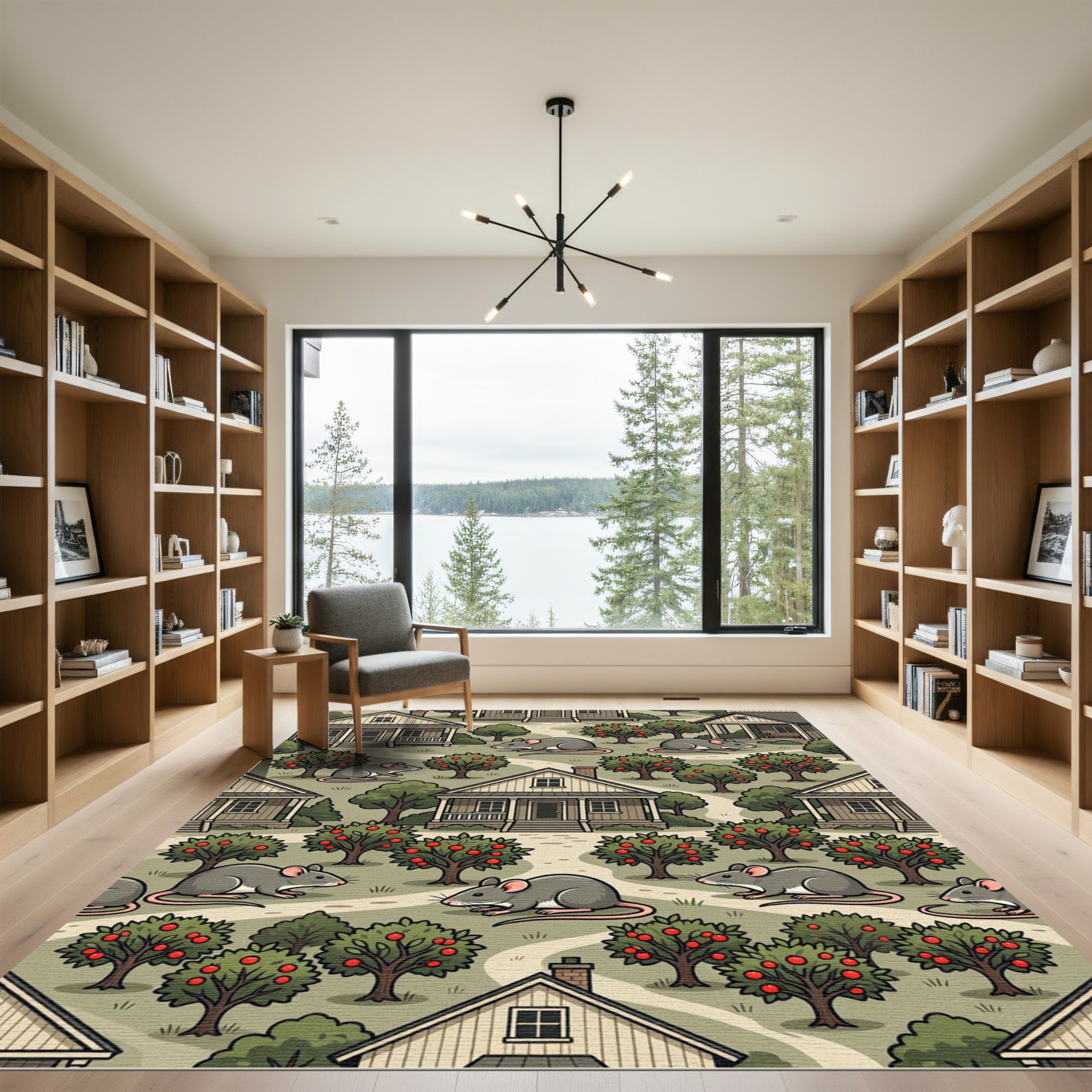 Whimsical Sage Mouse and Orchard Rug