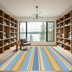 Classic Blue and Gold Striped Textile Rug