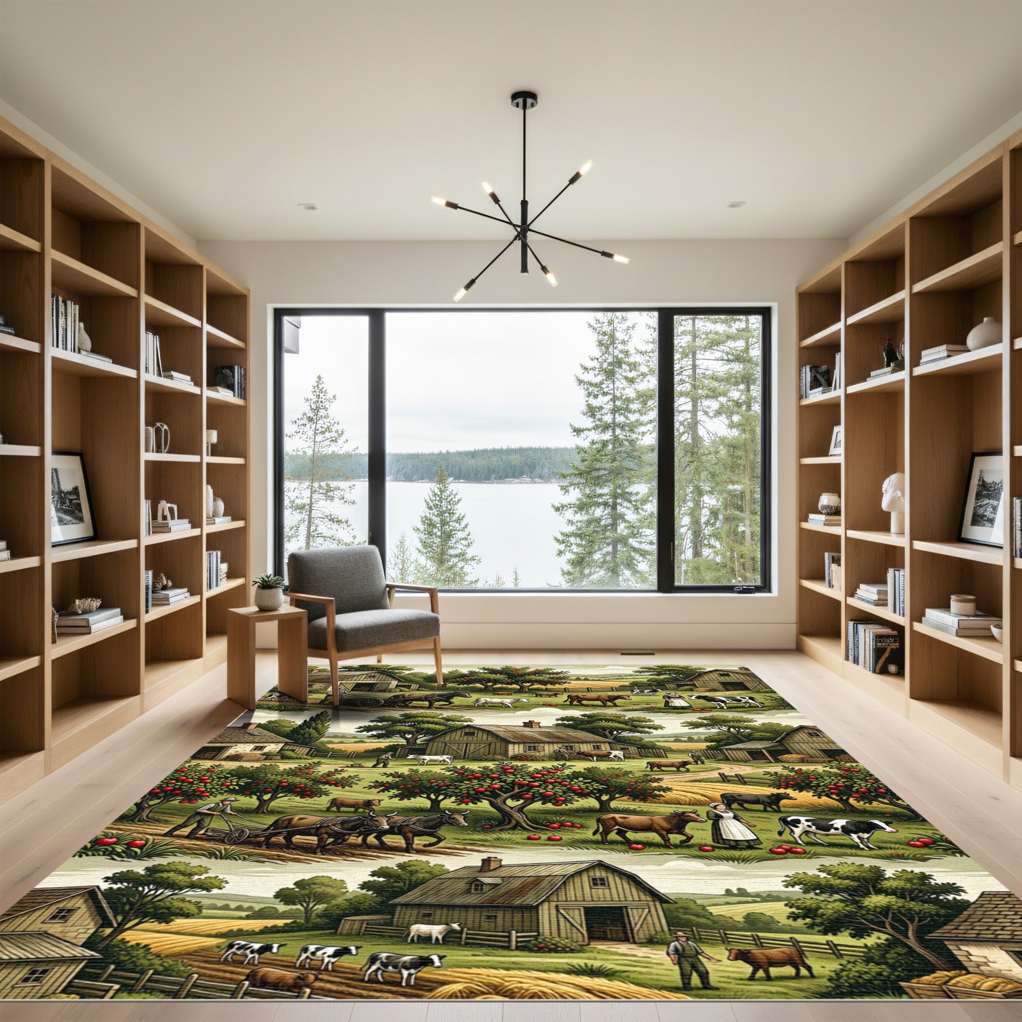 Whimsical Farmhouse Apples Cows Fields Rug