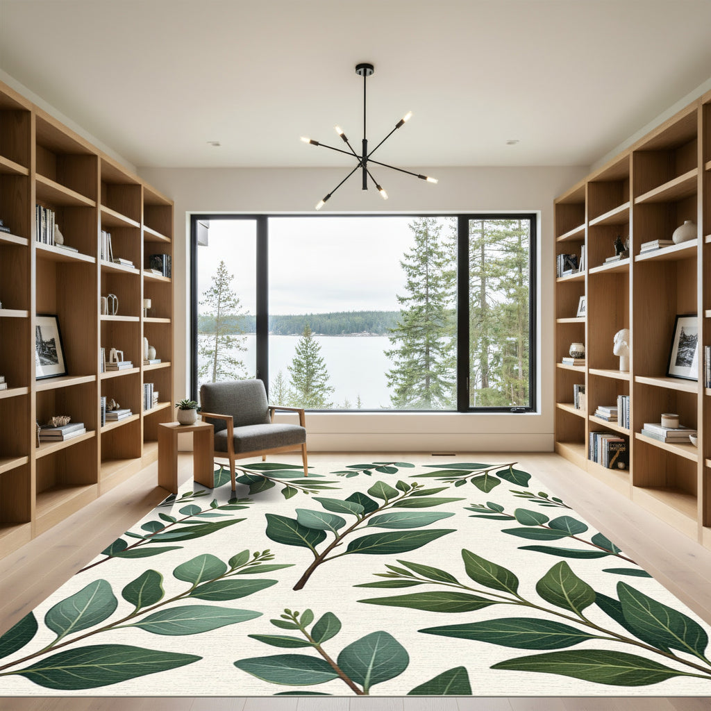 Green Eucalyptus Leaf Botanical Sprigs Rug