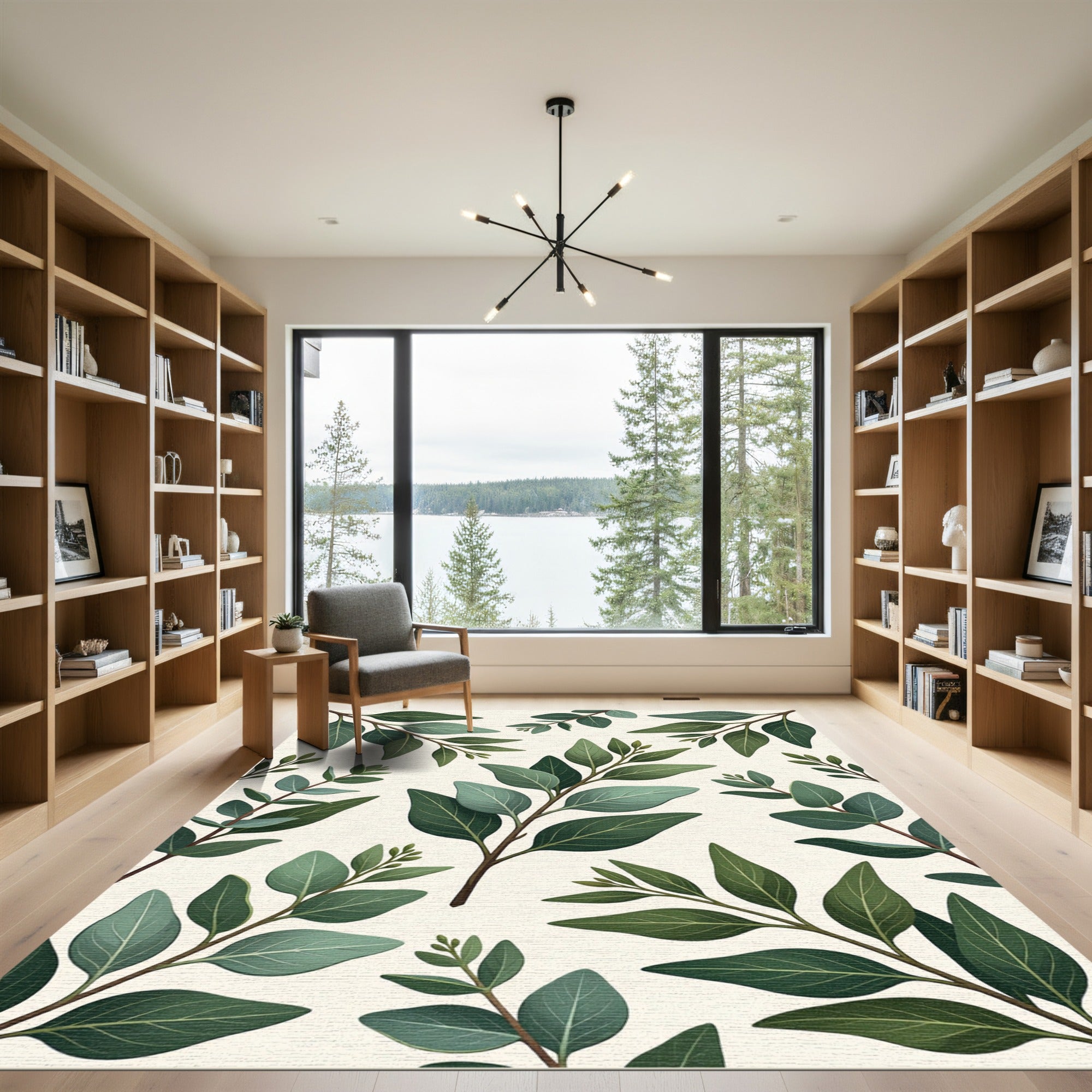 Green Eucalyptus Leaf Botanical Sprigs Rug