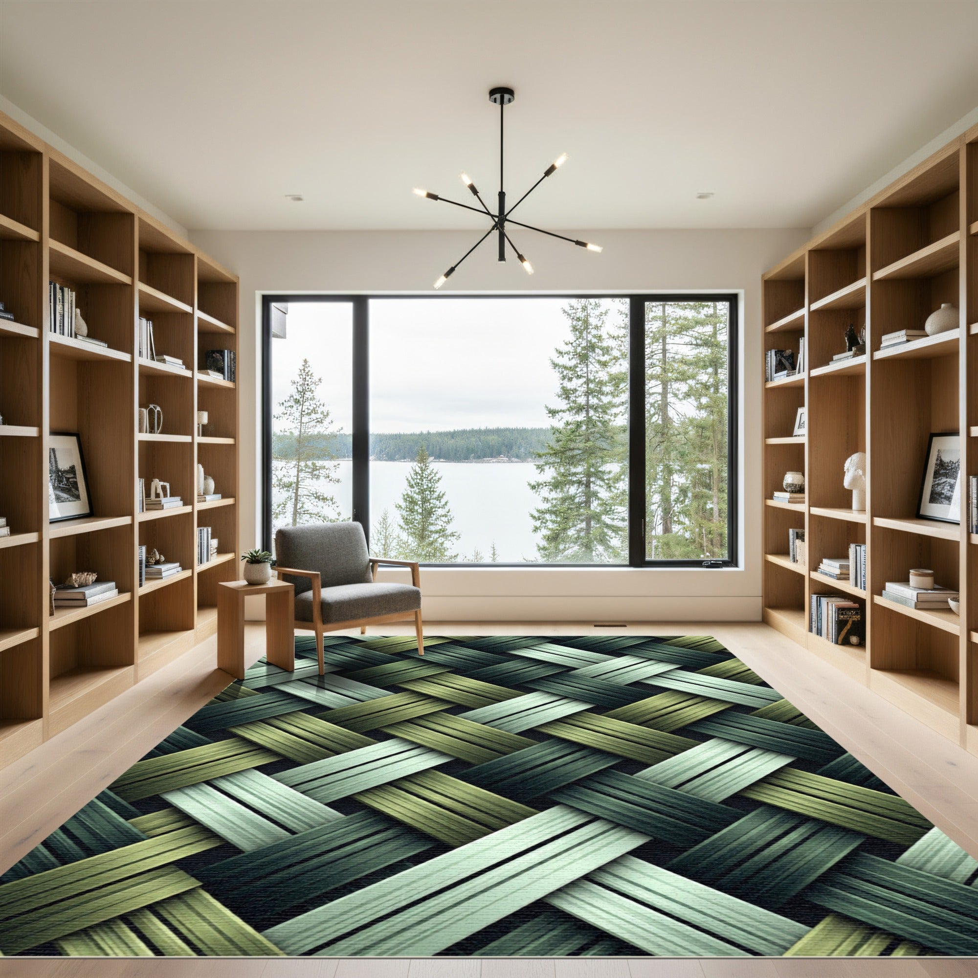 Textured Forest Green Woven Weave Rug