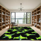 Neon Green Pixel Art Spaceship Fleet Rug