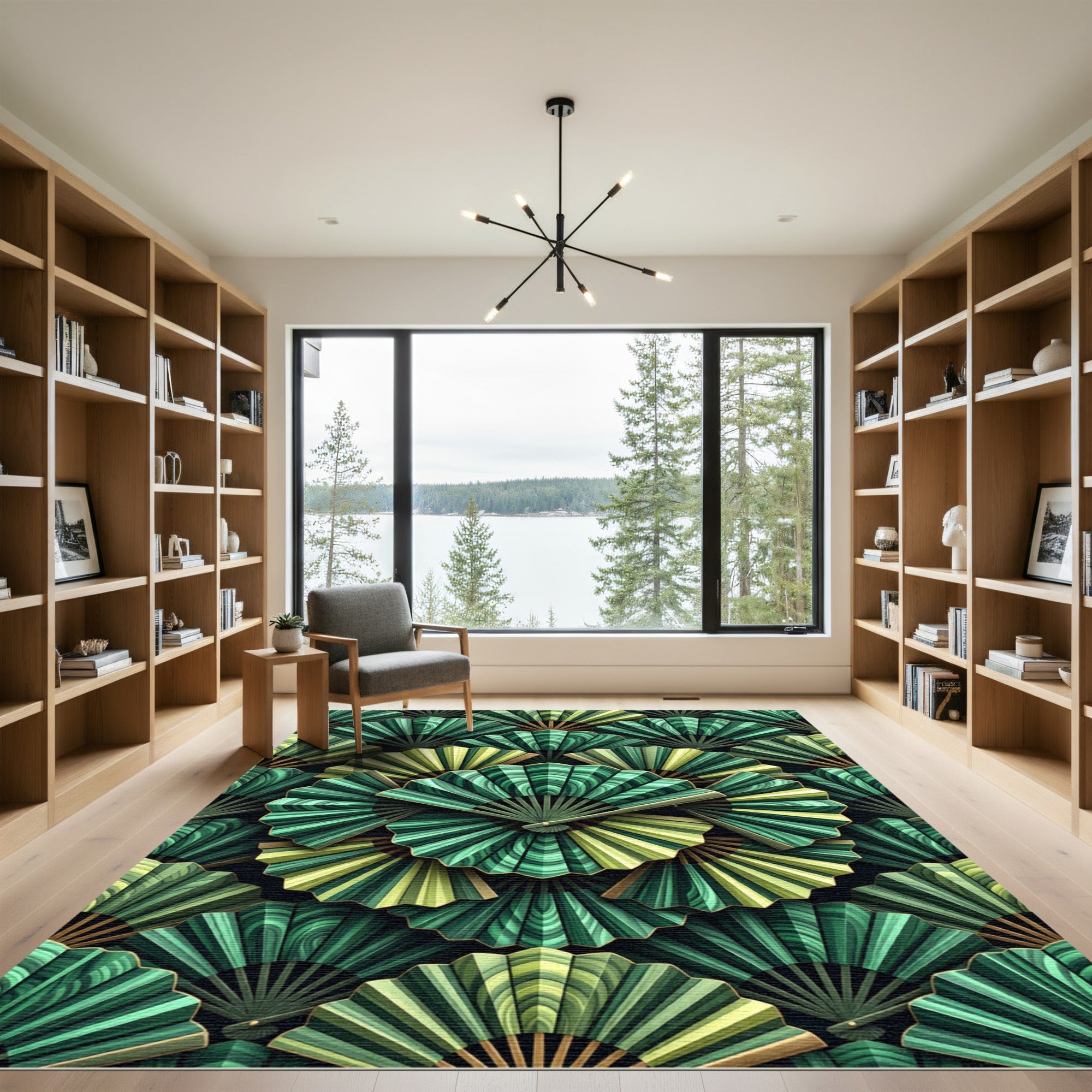 Emerald Green Folding Fan Arrangement Rug
