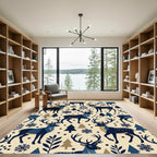 Navy Winter Reindeer and Snowflake Silhouette Rug