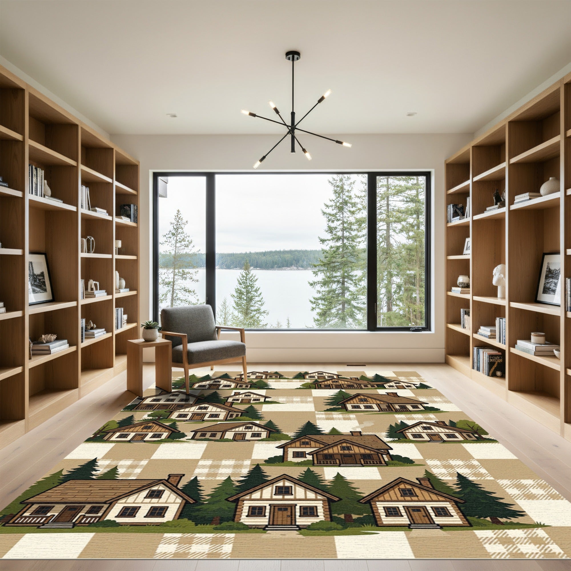 Woodland Village Cabin Landscape Rug
