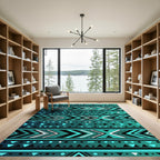Teal Geometric Tribal Chevron Rug