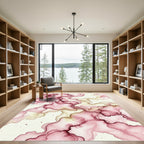 Crimson And Gold Swirling Ink Rug