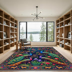 Midnight Peacock Pomegranate Garden Tapestry Rug