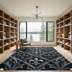 Gothic Silver Fleur de Lis Grid Rug