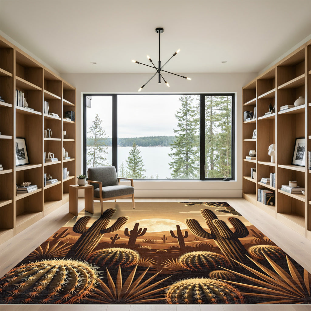 Golden Desert Cactus Sunset Panorama Rug