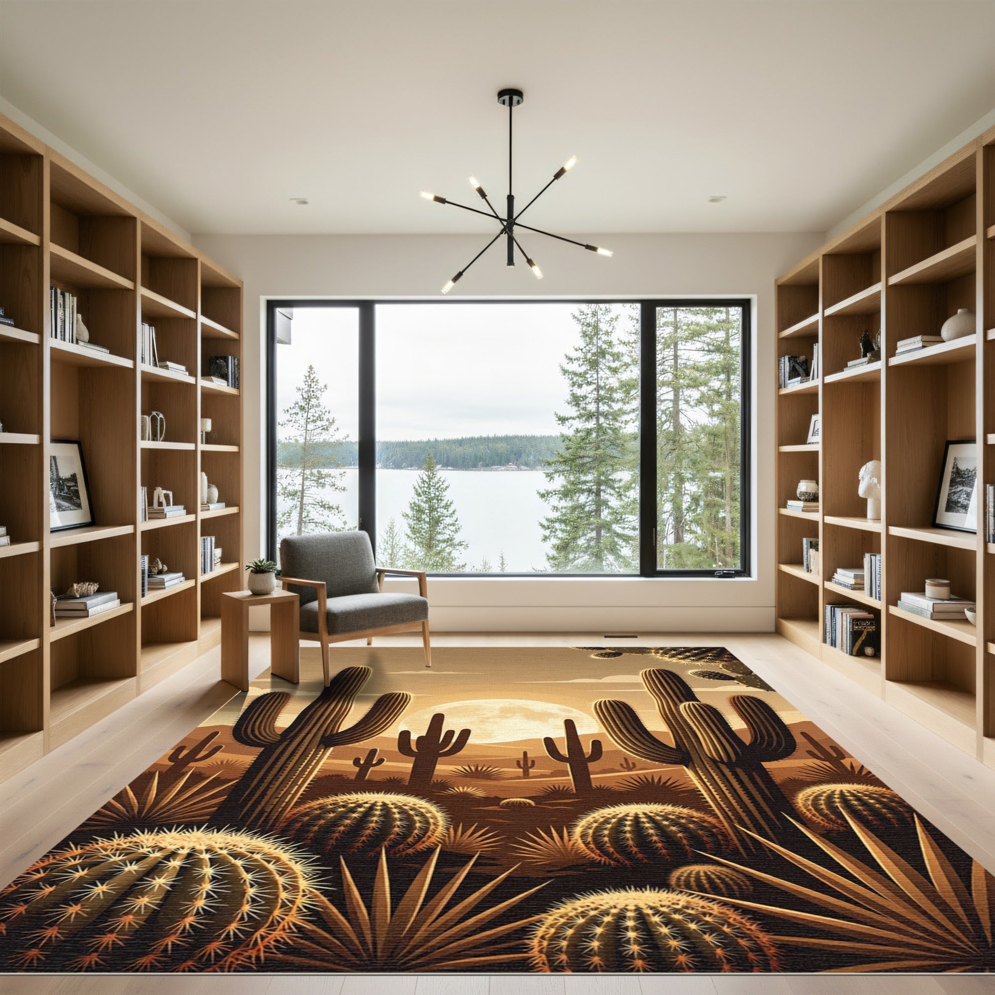 Golden Desert Cactus Sunset Panorama Rug
