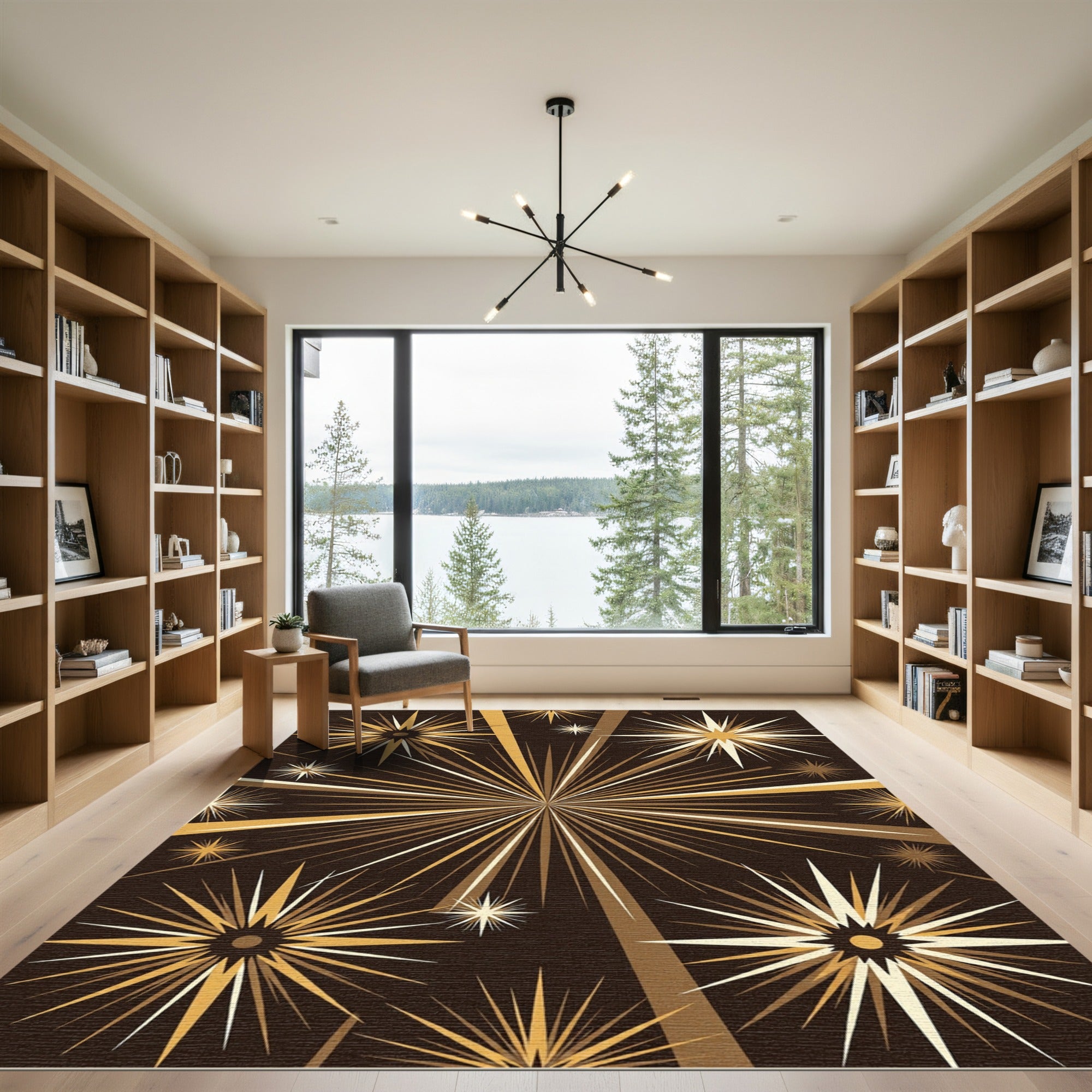 Gold Starburst Bursting Throughout Rug