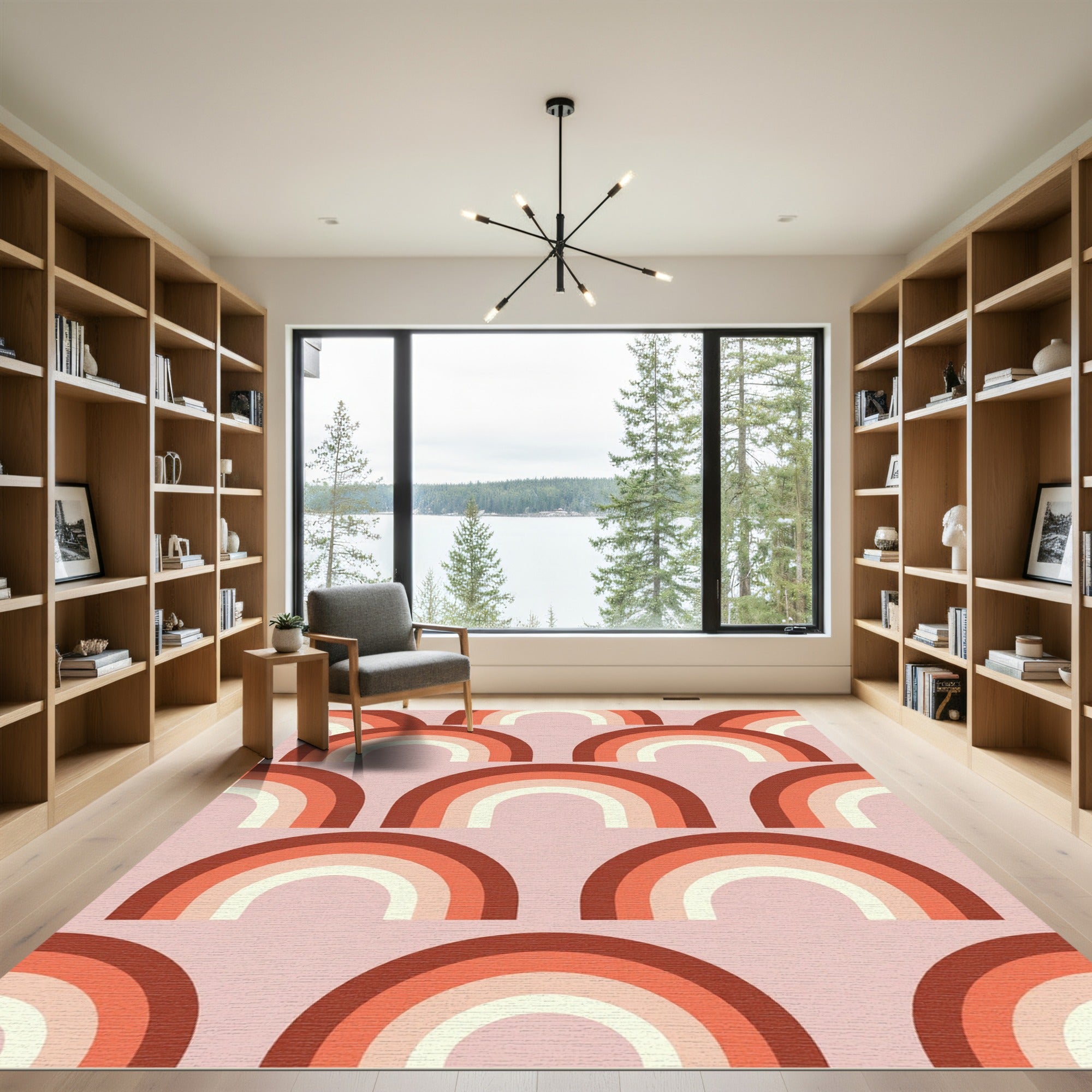 Retro Terracotta Rainbow Arch Boho Rug