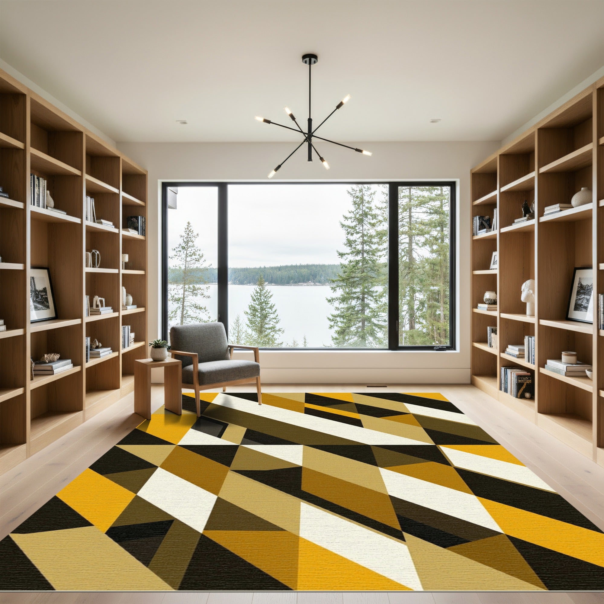 Midcentury Modern Golden Ochre Geometric Rug