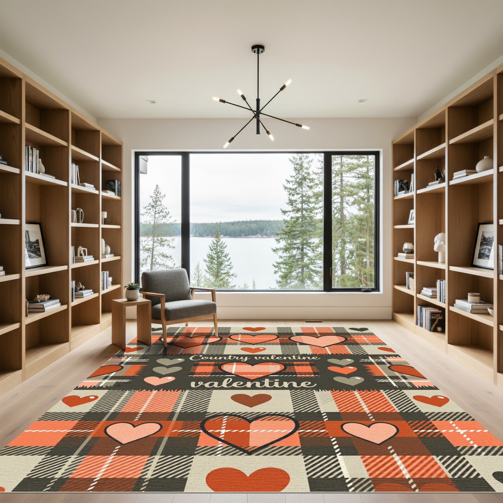 Rustic Plaid Heart Country Valentine Rug