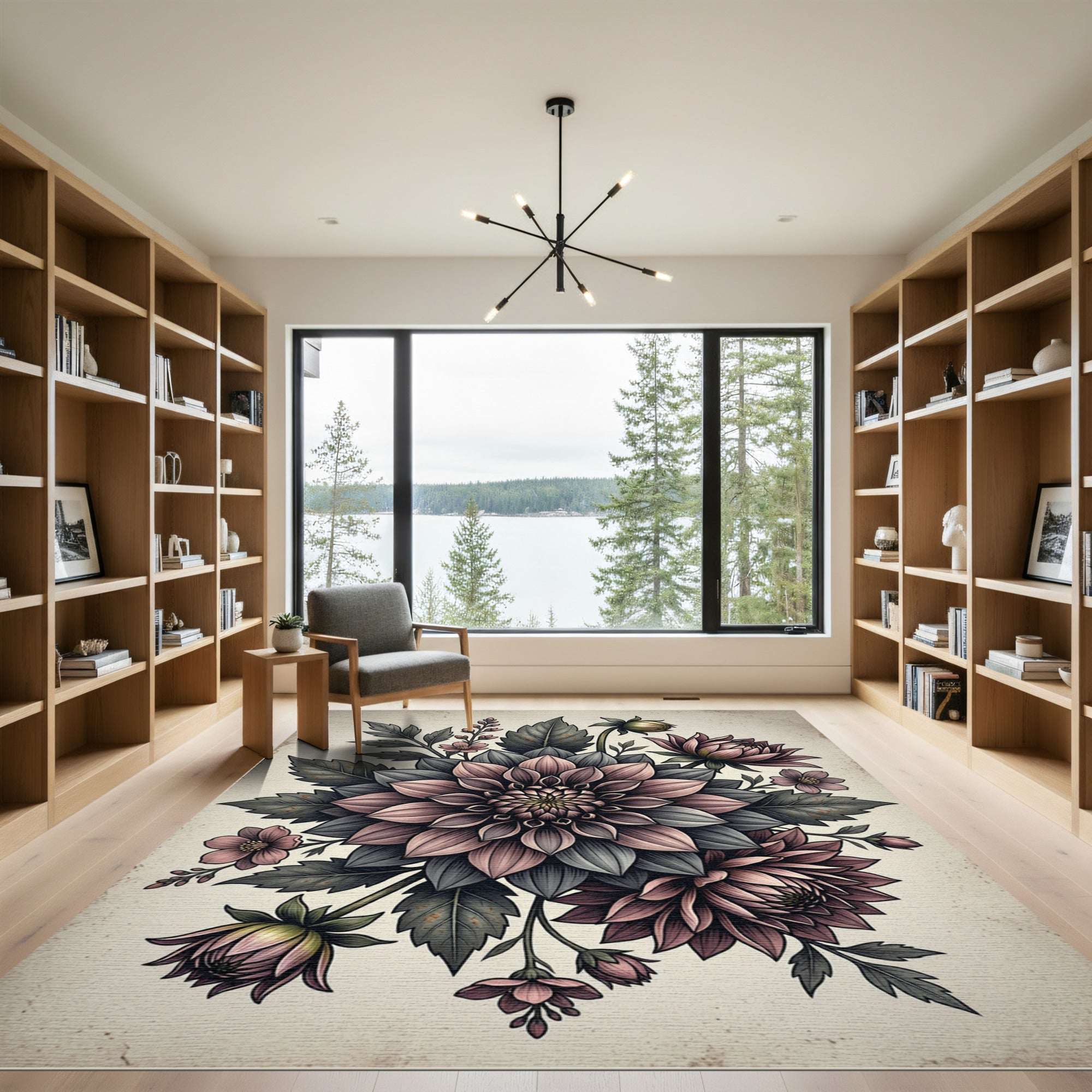 Vintage Muted Floral Dahlia Arrangement Rug