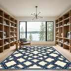 Navy Blue Interlaced Quatrefoil Geometric Tile Rug