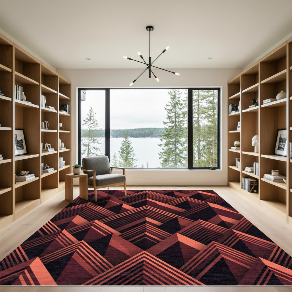 Terracotta Geometric Mountain Peak Chevron Rug