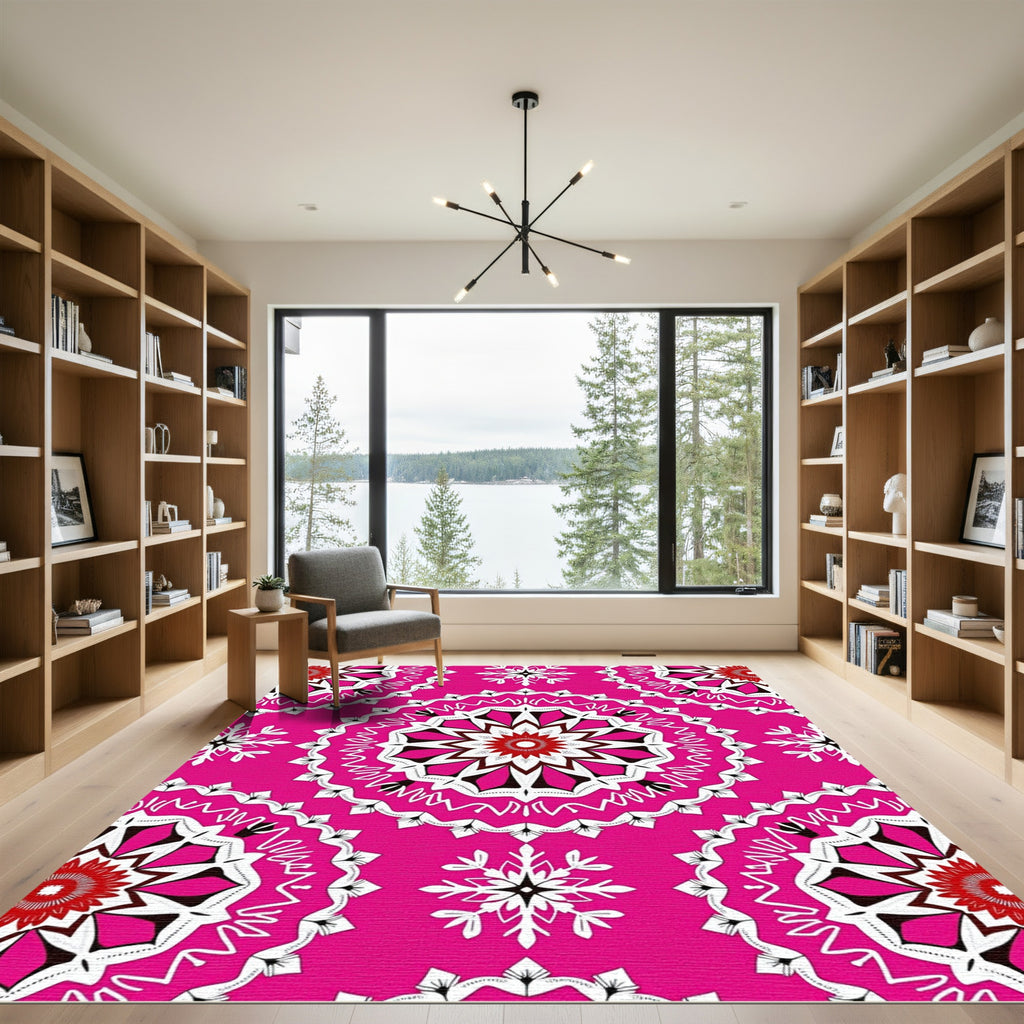Vibrant Pink Floral Mandala Medallions Rug