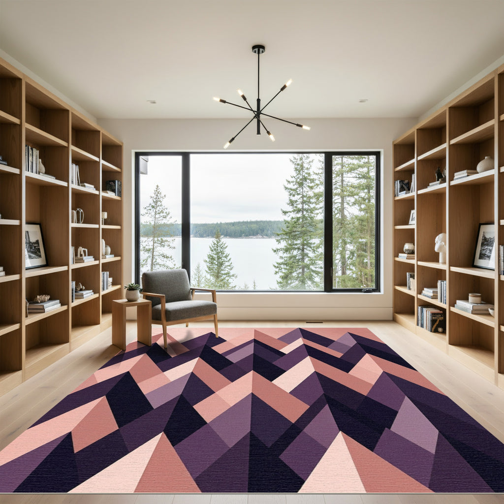 Geometric Mauve and Midnight Mountain Peaks Rug