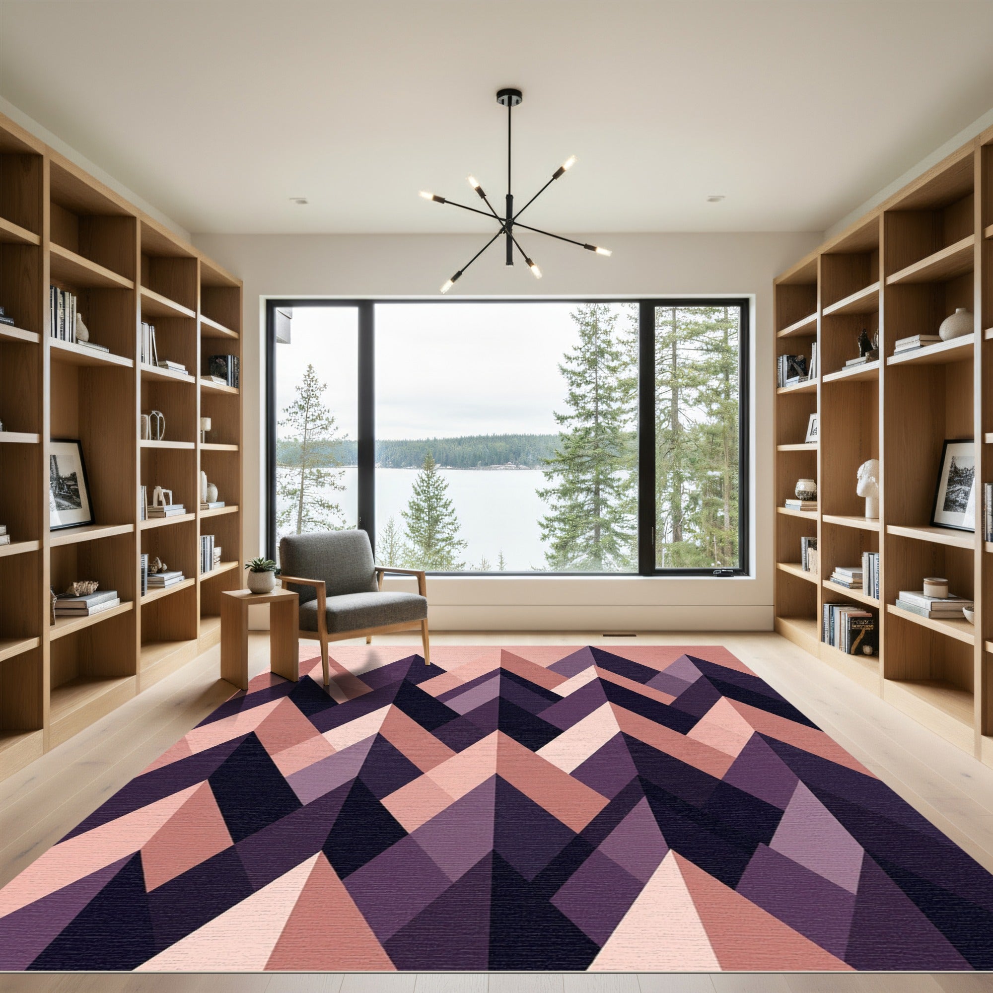 Geometric Mauve and Midnight Mountain Peaks Rug