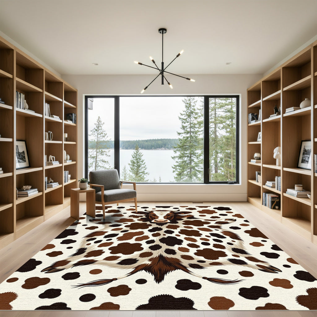 Brown and White Spotted Highland Cow Rug