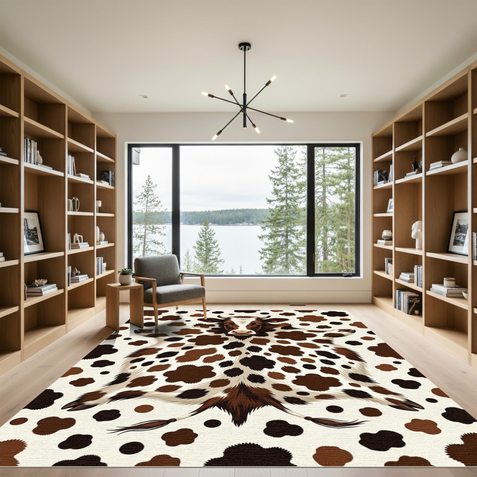 Brown and White Spotted Highland Cow Rug