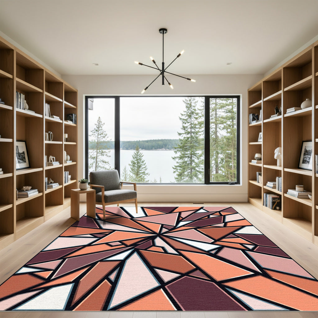 Terra Cotta Fragmented Abstract Geometric Rug