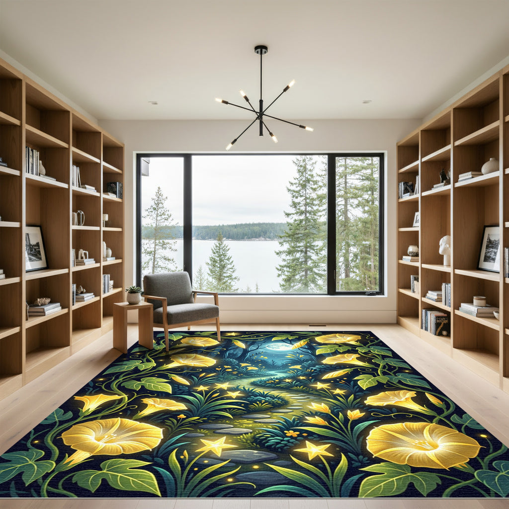Luminous Golden Nocturnal Meadow Floral Rug