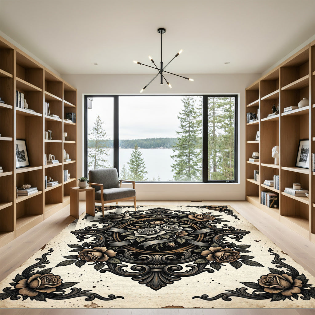 Elegant Victorian Rose Cameo Medallion Rug